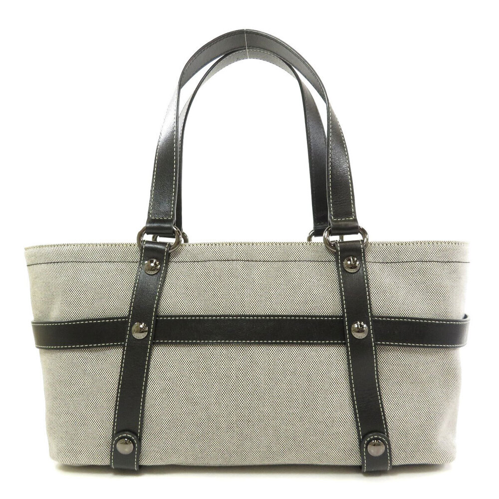 Burberry Bag Canvas Label Tote Leather Blue